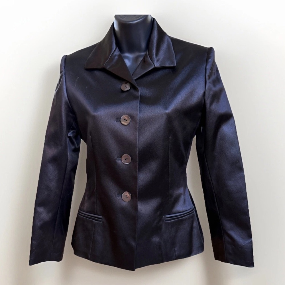 Givenchy Couture Black Satin Tailored Blazer Jacket Made in France Womens XS/S